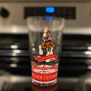 Budweiser Pint Glass Beer Clydesdale Horse Collectible Gift Drink Logo Heavy 6"